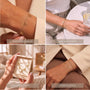 The image is a collage of four photos showing different ways to wear and style gold bracelets.