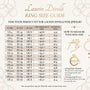 The image is a ring size guide for Laurin Divelli Fine Jewelry. It provides the US and EU sizes for Laurin Divelli Fine Jewelry rings, along with the corresponding UK sizes. The guide also explains how to measure your ring size using the string/paper method.